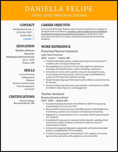 7 Preschool Teacher Resume Examples [& Templates]