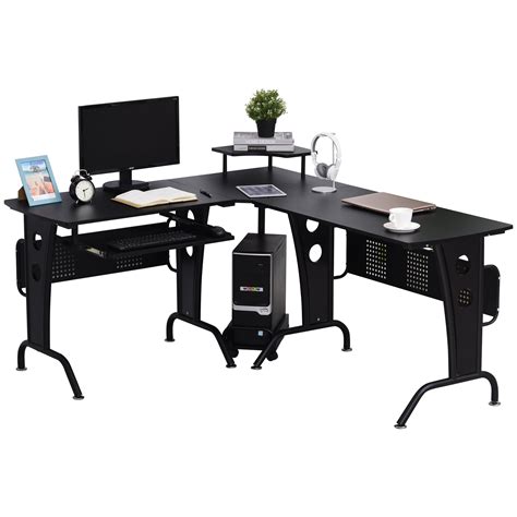 HomCom L-Shaped Corner Computer Office Desk Workstation with Rolling ...