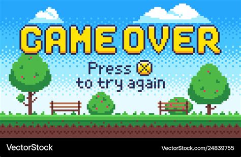 Game over screen retro 8 bit arcade games old Vector Image