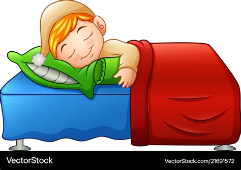 Cartoon cute little boy sleeping in bed Royalty Free Vector