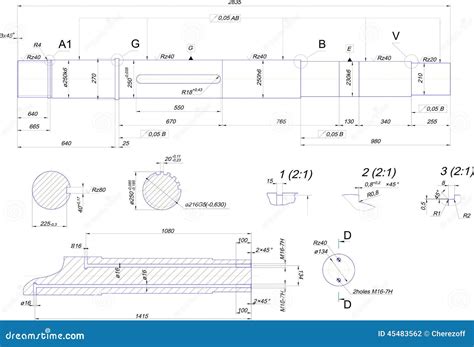 Engineering Drawing Of Steel Shaft Stock Illustration - Image: 45483562