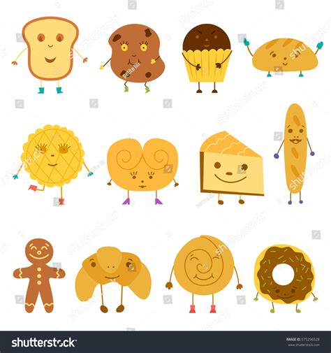 Vector Cartoon Illustration Cute Bread Characters Stock Vector (Royalty ...