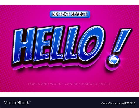 Hello 3d pop art editable text effect style Vector Image