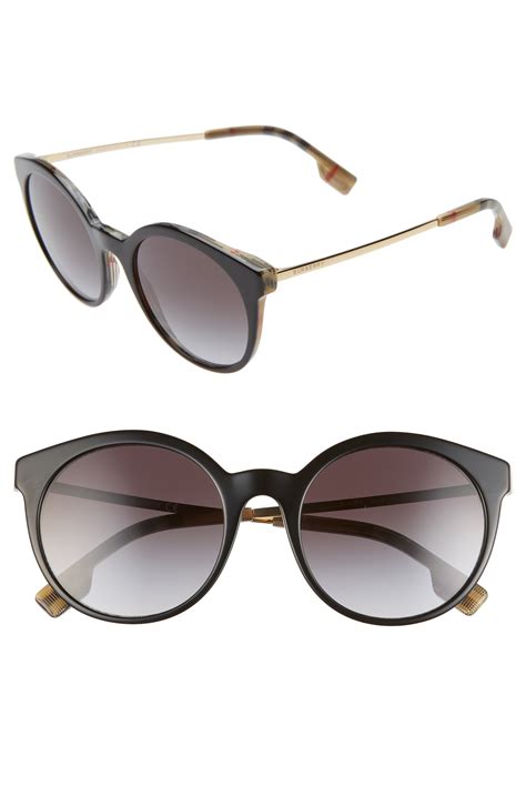 Women's Burberry 53Mm Round Sunglasses - Black/ Print/ Black Grad ...