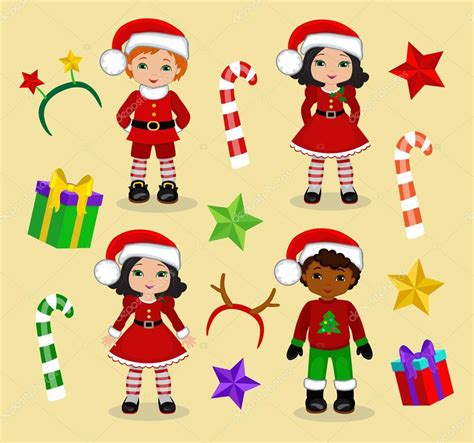 Kids With Christmas Costume. Vector cartoon illustration. Stock Vector ...