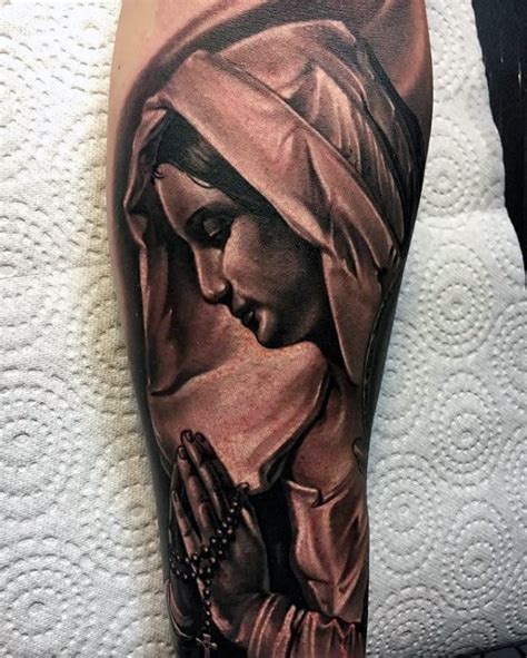 virgin mary with rosary tattoo - lineartdrawingsflowerspng