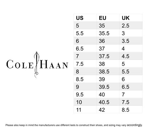 Cole Haan Shoes Size Chart In Cm - Chart Walls