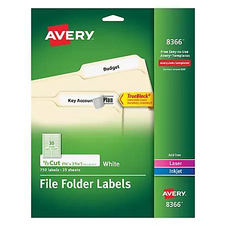 Avery TrueBlock Permanent File Folder Labels 8366 23 x 3 716 White Pack ...