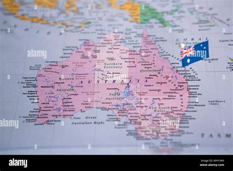 Flag Pin Placed on World Map in Brisbane Australia Stock Photo - Alamy