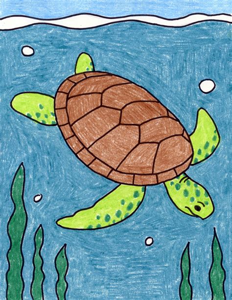 Easy How To Draw A Sea Turtle Tutorial And Turtle Coloring