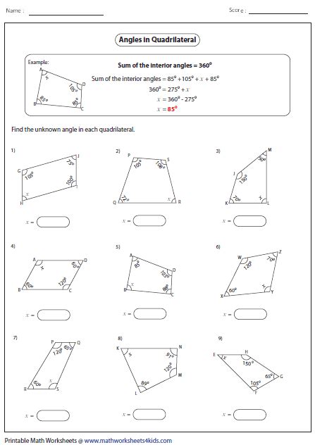 Quadrilateral Worksheets