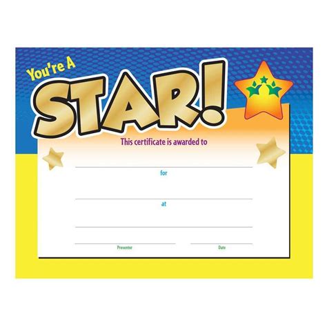 You're A Star! Gold Foil-Stamped Certificate with Star Award ...