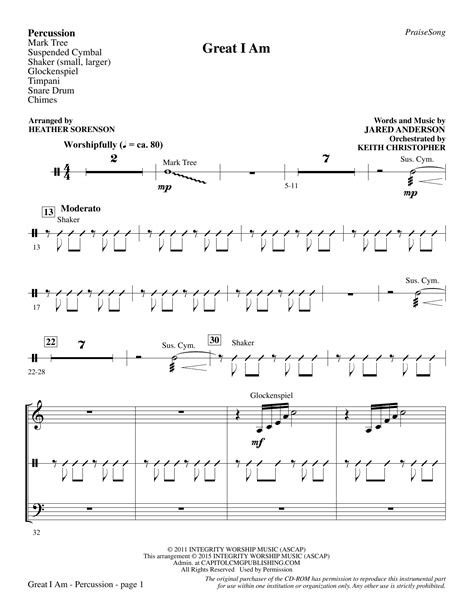 Great I Am - Percussion by Heather Sorenson Sheet Music for Choir ...