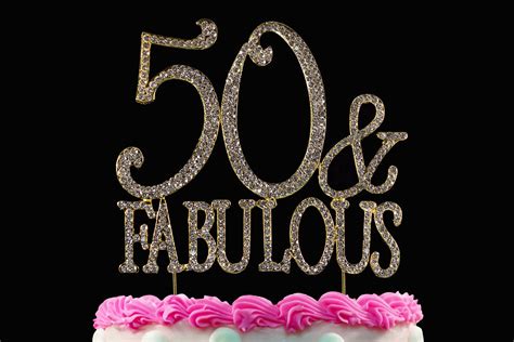 50 and Fabulous Crystal Cake Toppers GOLD Bling 50th Birthday Cake ...