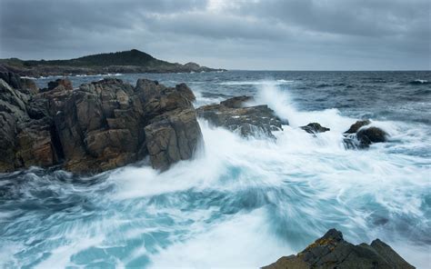 Atlantic Ocean, Canada, sea, stones, waves Wallpaper | 1280x800 ...