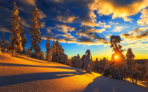 Wallpaper Winter, mountain, snow, trees, sky, clouds, sunset 2560x1600 ...