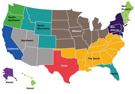 Regions Of The United States Map – Map Of The Usa With State Names