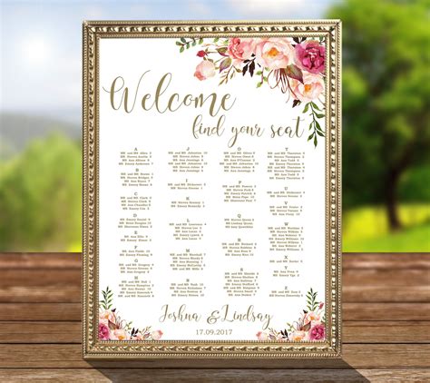 Wedding Seating Chart Printable Gold guests list watercolor | Etsy