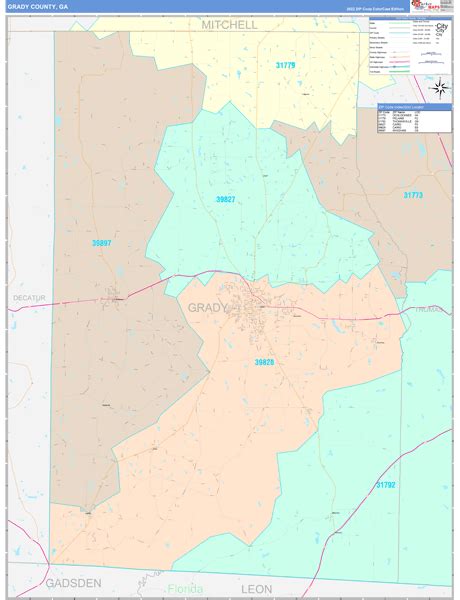 Grady County, GA Wall Map Color Cast Style by MarketMAPS - MapSales