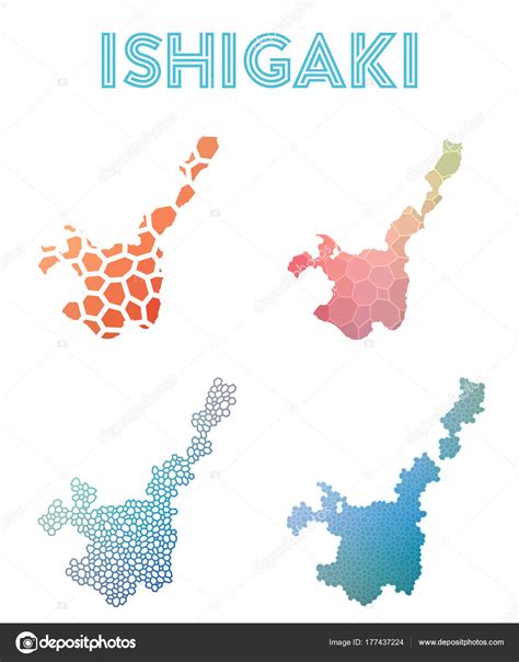 Ishigaki polygonal island map Mosaic style maps collection Bright ...