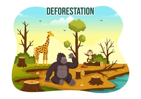 Deforestation Illustration with Tree in the Felled Forest and Burning ...