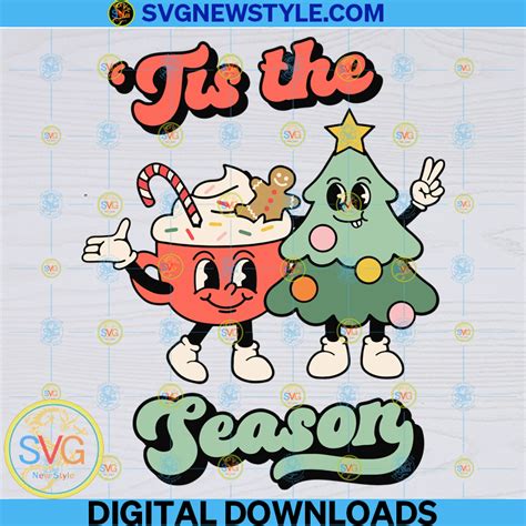 Tis The Season Svg, Vintage Christmas Svg, Png, Dxf, Eps