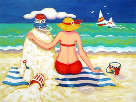 Whimsical Beach Folk Art Original 9x12 Painting by korpita on Etsy