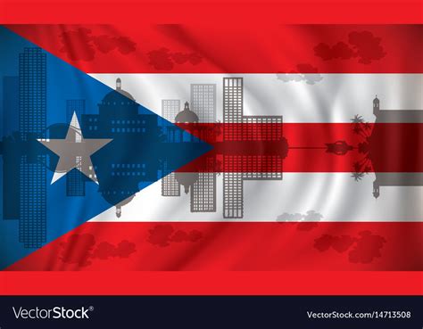 Flag of puerto rico with san juan skyline Vector Image