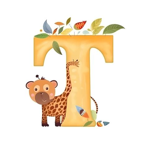 Premium AI Image | Cute animal alphabet Letter T with animals and ...