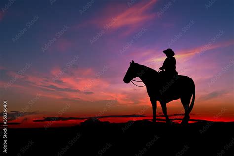 Cowboy silhouette with horse in the sunset, Stock Photo | Adobe Stock