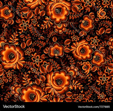 Orange floral seamless pattern on black background