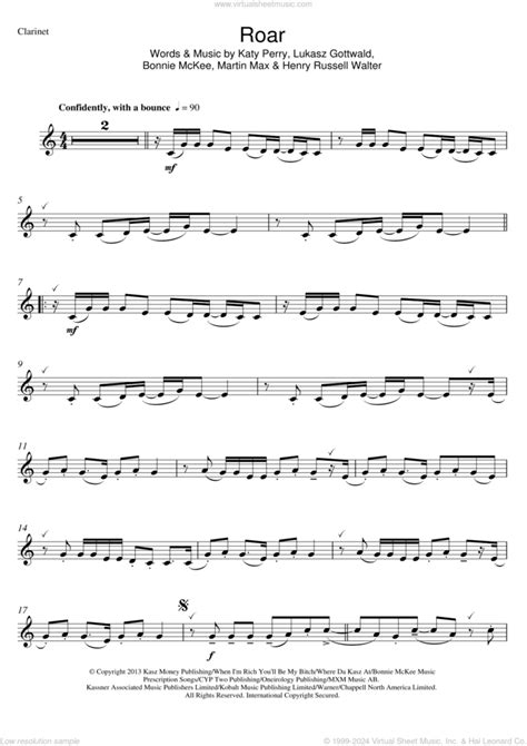 Perry - Roar sheet music for clarinet solo [PDF-interactive]