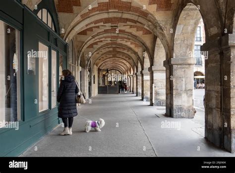 Art galleries on the Place des Vosges, Paris, France, Europe Stock ...