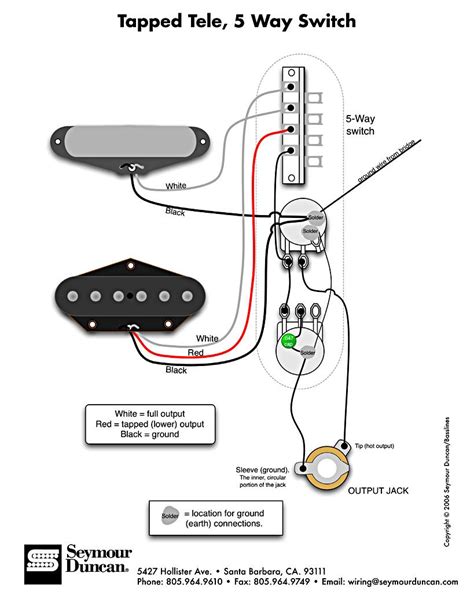 Tele Wiring Diagram, tapped with a 5 way switch | Guitar pickups ...