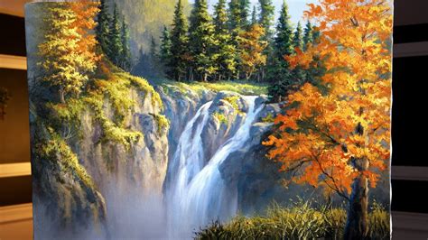 Autumn Mountain & Waterfall | Landscape Painting - YouTube