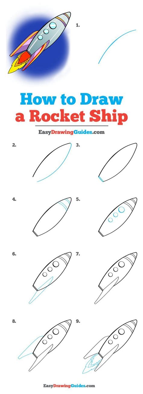 How to Draw a Rocket Ship - EASY Step by Step Tutorial | Easy Drawing ...