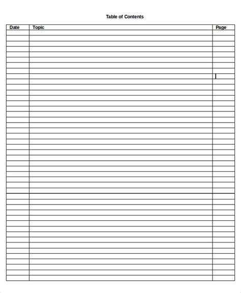 Table Of Contents Printable