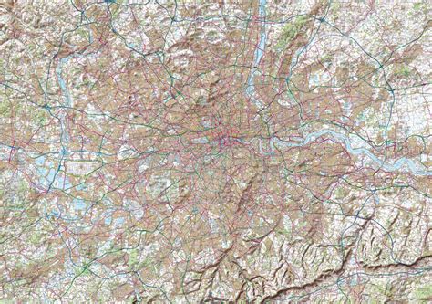 Map Poster - London Ordnance Survey Landranger Map with Hillshading ...