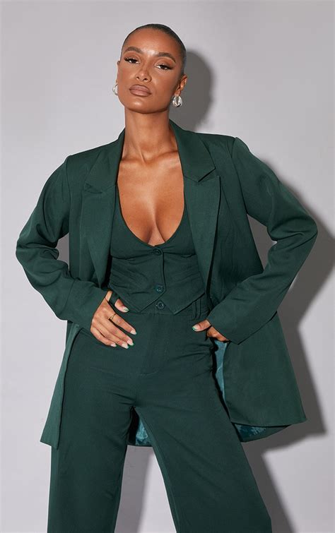 Dark Green Woven Oversized Suit Jacket | Co-ords | PrettyLittleThing