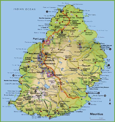 Mauritius tourist map - Ontheworldmap.com