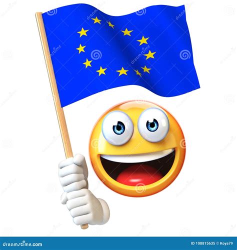 Emoji Holding EU Flag, Emoticon Waving Flag of European Union 3d ...