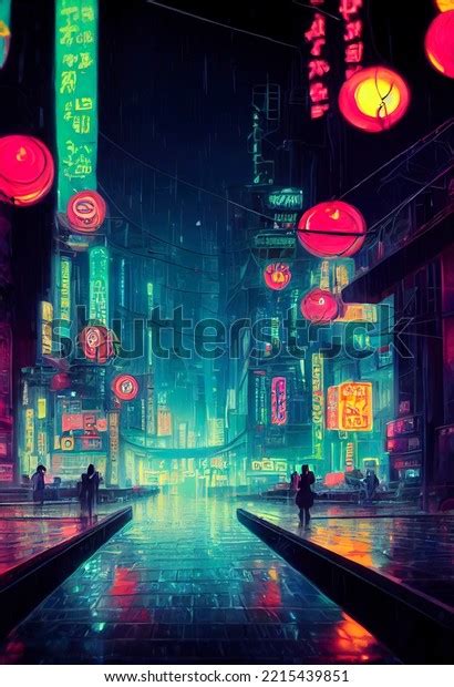 Cyberpunk Neon City Night Futuristic City Stock Illustration 2215439851 ...