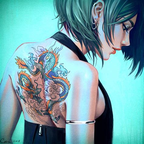 Anime Girl With Dragon Tattoo