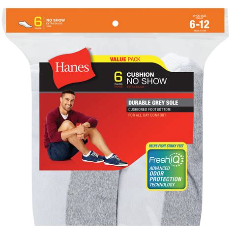 Hanes Socks, Cushion No Show, Men's, 6 pairs