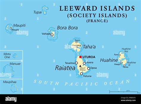 Leeward Islands, political map. Western part of the Society Islands in ...