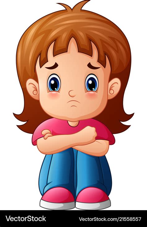 Sad girl cartoon sitting alone Royalty Free Vector Image