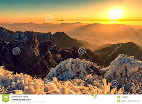 Winter Sunrise Landscape in Huangshan National Park. Stock Photo ...