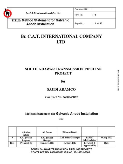 Galvanic Anode Installation Method of Statement | PDF | Welding ...