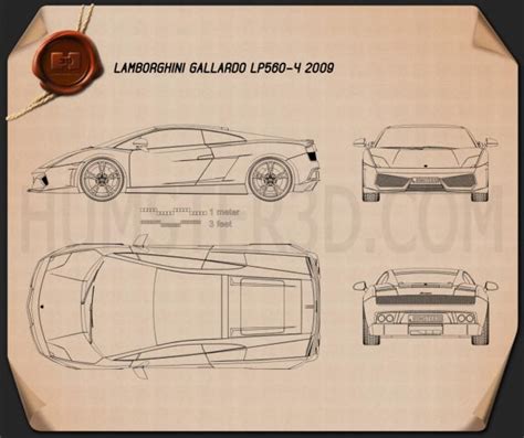 Lamborghini Gallardo LP 560-4 2009 Blueprint - Hum3D