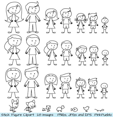 Stick Figure Clipart Clip Art Stick People Family and Pets - Etsy